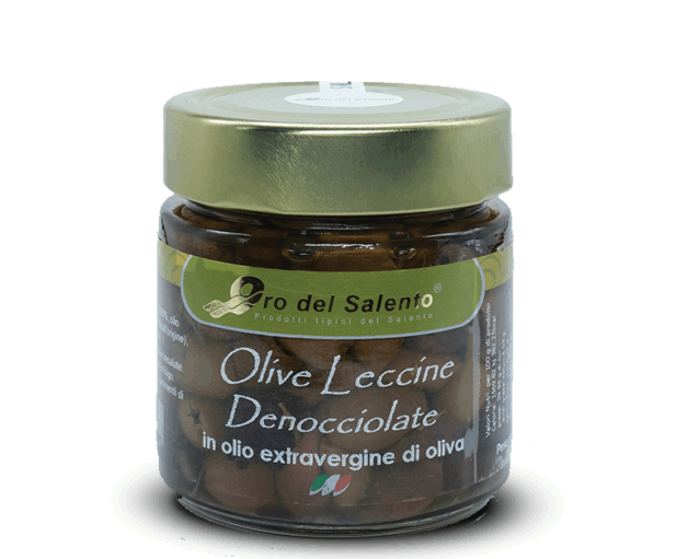Olive Leccine denocciolate in vaso di vetro 230 Gr