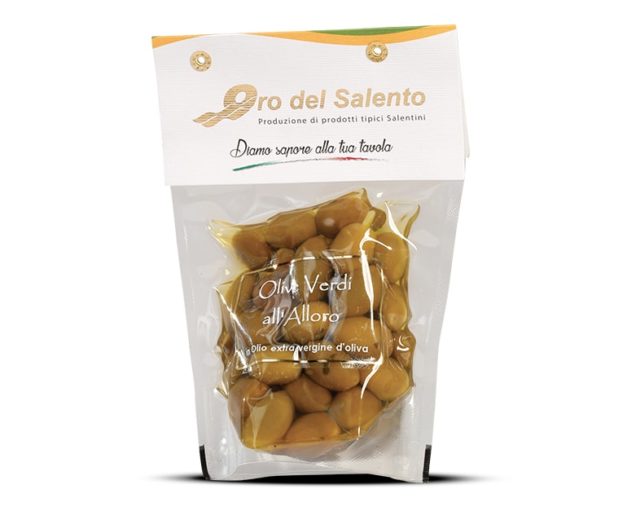 Olive verdi all'alloro in olio extravergine di oliva