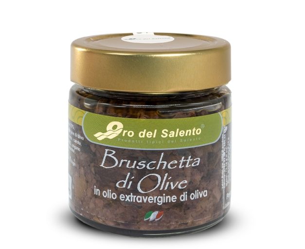 Bruschetta with olive and extra virgin olive oil.