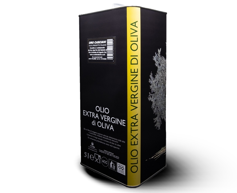 Extra virgin olive oil rich flavored in tin can Casciani 5 L sold online.